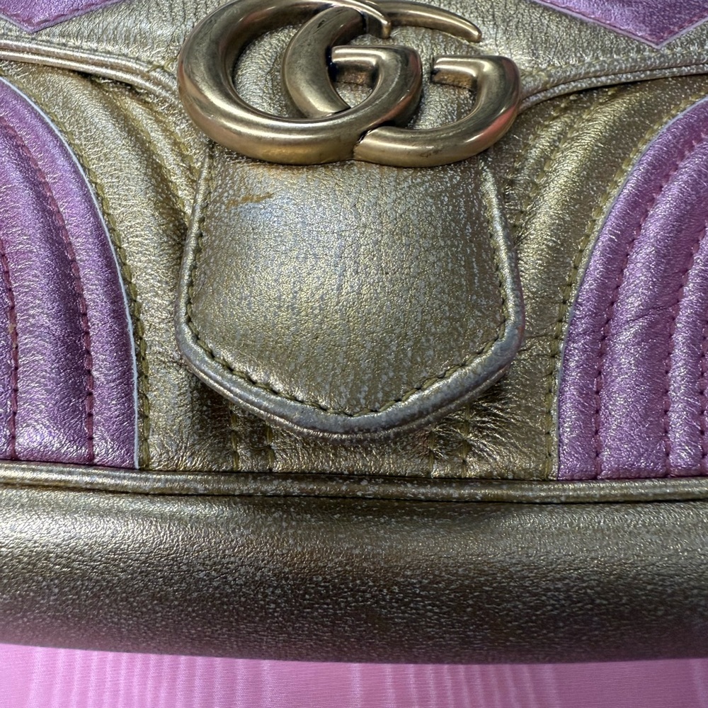 Gucci Pink and Gold Chevron Quilted Shoulder Bag - Picture 10 of 16